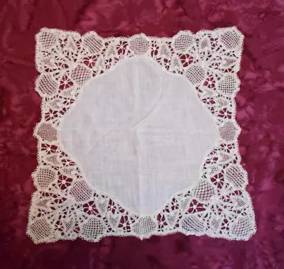 GORGEOUS Victorian Hanky MALTESE Lace Handkerchief Antique Wedding Bobbin Lace • $124