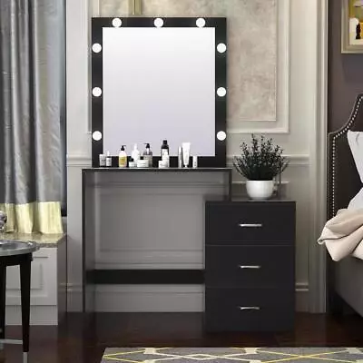 $129.99 • Buy Vanity Makeup Dressing Table Set With Drawer Dresser Desk &9 Led Lighted Mirror