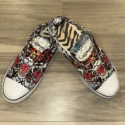 Don Ed Hardy Shoes US Size 8 Tiger Skulls Designs Chuck Tailors Grunge • £37.47