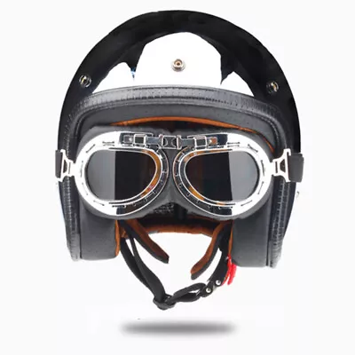 DOT Motorcycle Helmet Open Face Half 3/4 Jet Helmet W/Goggles Chrome Silver L • $86.99