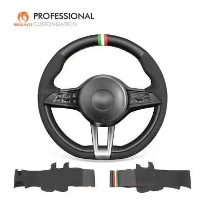 MEWANT Suede Real Leather Steering Wheel Wrap For Alfa Romeo Giulia Quadrifoglio • $102.19