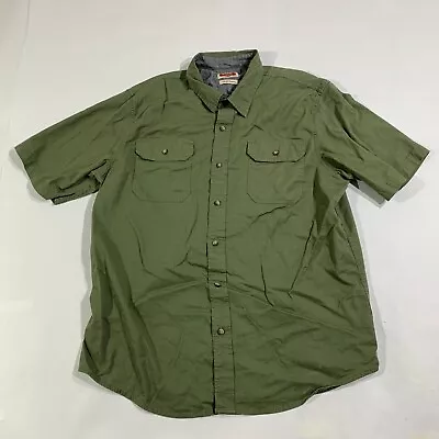 Wrangler Shirt Men Large Green Short Sleeve Button Up Flex Stretch Twill Outdoor • $9.01