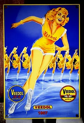 Veedol Motor Oil - Ice Skaters  Porcelain Collectible Rustic Advertising  • $99.95