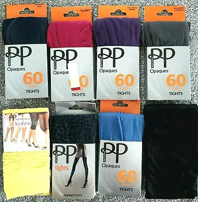 PRETTY POLLY Pick VARIOUS BLACK/COLOUR/PLAIN/PATTERN 40-200 D OPAQUE TIGHTS S-XL • £4.50