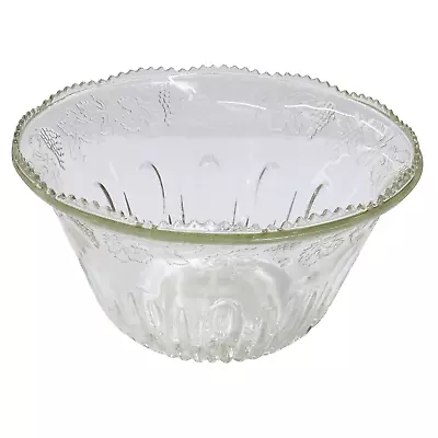 Indiana Glass Clear Punch Bowl Harvest Grapes Fruit Pattern Vintage USA 12 X7  • $27.97