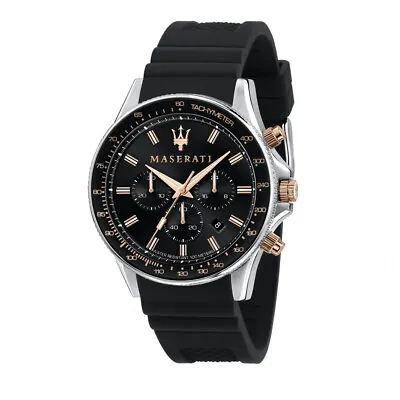 Maserati Sfida Silver Stainless Steel Case & Black Strap Mens Watch. R8871640002 • $179