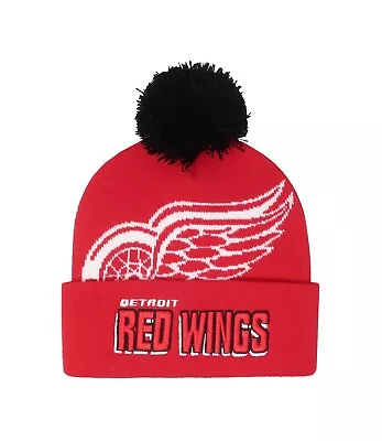 Mitchell & Ness Men's Beanie NHL Detroit Red Wings Punch Out Red Pom Knit Hat • $20
