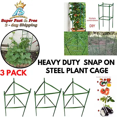 $24.74 • Buy 3 Pack Tomato Plant Cage Garden Steel Stakes Trellis Climbing Plant Support 2 Ft