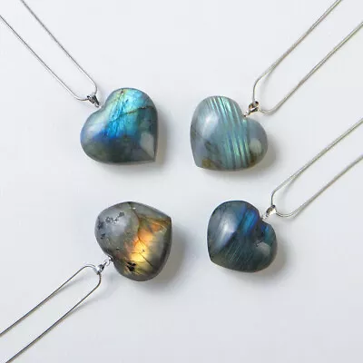 Energy Necklace Labradorite Natural Stone Love Heart Shaped Pendant Jewelry Gift • $3.99