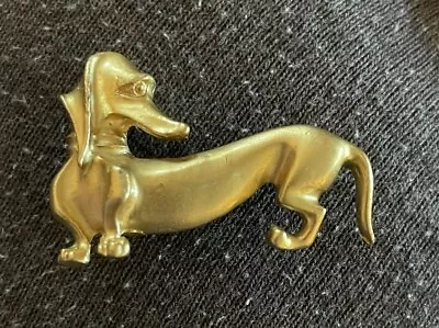 Vtg Brooch Dachshund Wiener Puppy Dog Matte Gold-tone 1.5x1” • £19.28