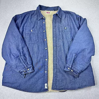 Wrangler Sherpa Lined Shacket Men's 3XL Denim Chambray Heavy Work Shirt Jacket • $21.24