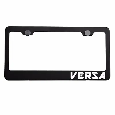 Matte Black License Plate Frame Chrome VERSA Laser Etched Metal Screw Cap • $34.99