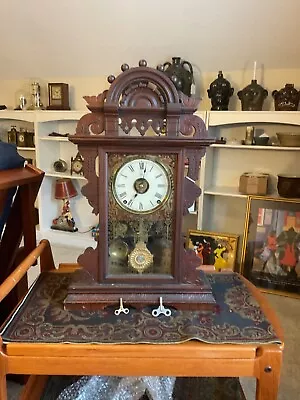 Seth Thomas Eclipse Walnut Mantel Clock 8 Day Time/strike/alarm Working • $250