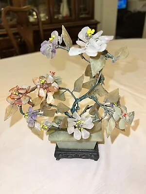 Vintage Chinese “Jade “ Tree Glass Leaves Flowers Bonsai • $24
