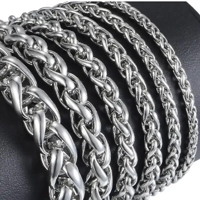 3mm-10mm Wide Stainless Steel Silver Spiga Wheat Chain Link Bracelet 18-25cm J15 • £3.79