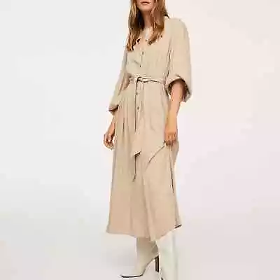 NWT Mango Lyocell Pleated Shirt Dress Tan Size 8 • $75