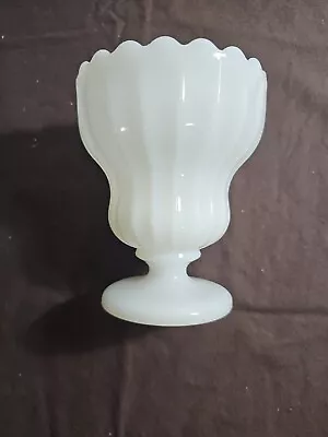 VTG Milk Glass Scalloped Ribbed Pedestal Planter Vase Round Bottom Cottage Core • $14.99