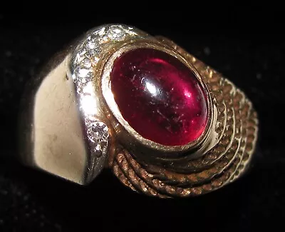 Mens Vintage 10K Yellow & White Gold Ruby Ring With Diamond Accents Size 13 EUC • $735.18