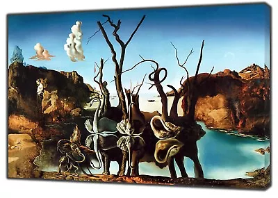 Swans Reflecting Elephants By Salvador Dali Picture Print On Framed Canvas • £14.24