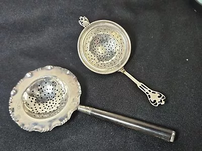 2 Antique Tea Strainers-sterling Silver-silver Plate/-hlmks-early-english-2.2 Oz • $9.99