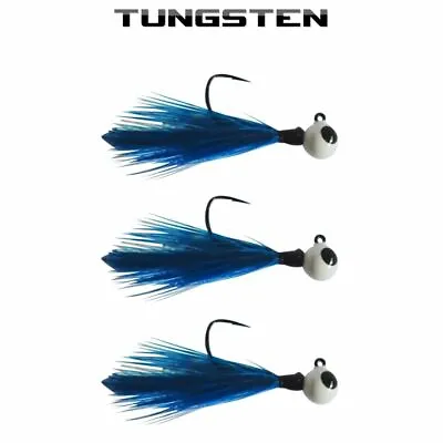 (3 Pack) Kenders Blue GLOW Tungsten Feather Jigs-1/16th Oz #2 Hook Crappie Jigs • $13.95