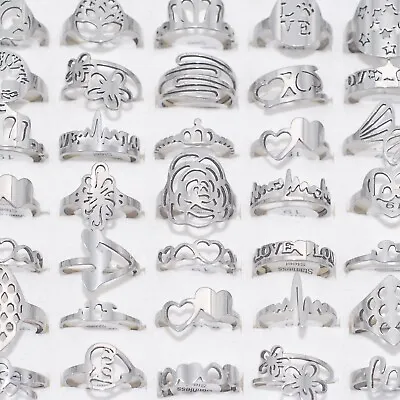 50 Style Mix Stainless Steel Rings Women Men Wedding Party Gift Accessories Bulk • $17.09