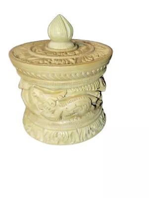 NEW 3 Inch  HANDMADE HAND CARVED WOODEN BOX SINDOOR /KUMKUM FOR JEWELLERY BRIDE • $18.98