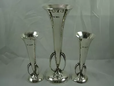 FABULOUS ART NOUVEAU Suite Of Sterling Silver FLOWER VASES 1904 588gm - MAPPIN • $67.14