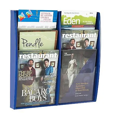 Blue Wall Mounted Brochure Display / Leaflet Holder / Rack With 6 X A4 Pockets • £60