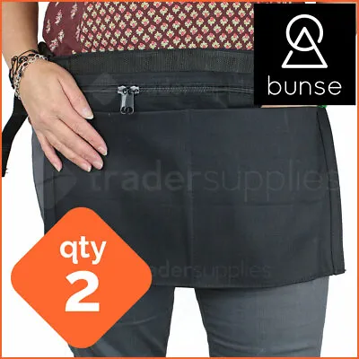 2 X BUNSE 4 Pocket Black Denim Market Trader Money Bag Cash Belt Pocket Pouch • £33.99