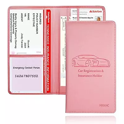 Car Registration And Insurance Card Holder -eather Vehicle Glove Box L Pink • $13.74
