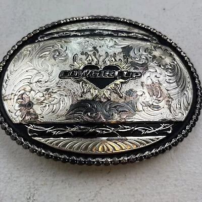 Montana Silversmiths Cowgirl Up Belt Buckle. Scrolls Barbwire Heart Flames.5” • $19.98