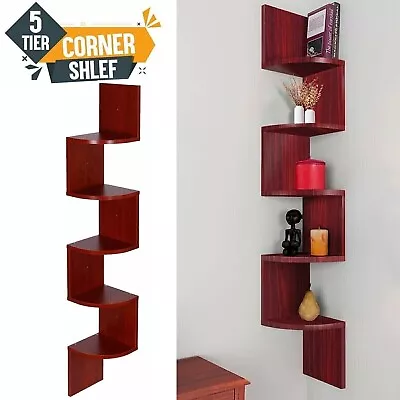 5 Tiers Bookcase Modern Wooden Storage Unit Corner Display Bedroom Home Shelving • £19