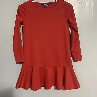 Polo Ralph Lauren Girls Red Dress M- 8-10 Long Sleeve Embroidered • $19.99