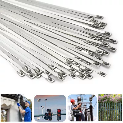 6/8/12  Stainless Steel Cable Zip Ties Exhaust Wrap Coated Metal Locking 100Pcs • $7.49