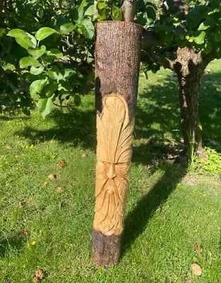 £34.99 • Buy Stunning Green Man Log - 100cm (hand Carved In Bali) Model A