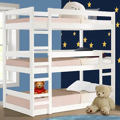 Triple Bunk Beds Kids Children High Sleeper Pine 3FT Single Wooden Bed Frame • £89.99