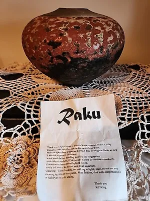 Remarkable Gold Signed Vintage RAKU Pottery Vase 6x7  By Klug Designs Gorgeous • $40
