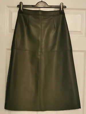 M&S Khaki LINED Faux Leather A-Line Midi Skirt UK 6 EUR 34 • £14.99