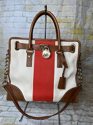 Michael Kors Mk Leather & Denim Hamilton Handbag Purse • $58.49