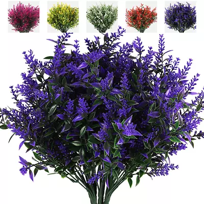 £7.66 • Buy 8 Bundles Artificial Flowers Plastic Fake Outdoor Plants Faux UV Resistant Decor