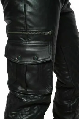 Mens Real Soft  Leather Black Pant Cargo Pants Quilted Leather Pants For Man • $134.99