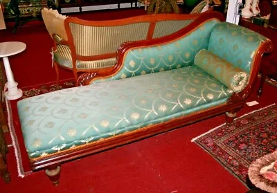 Antique Walnut & Silk Louis XVI French Empire Lounge Chaise Day Bed Lazy • $1795