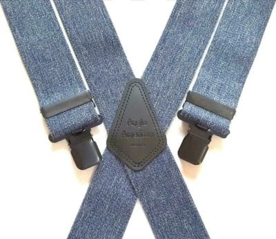 £11.24 • Buy Mens Dark Denim Braces Heavy Duty 1.5  Or 2  Work Motorbike Trousers Black Clips