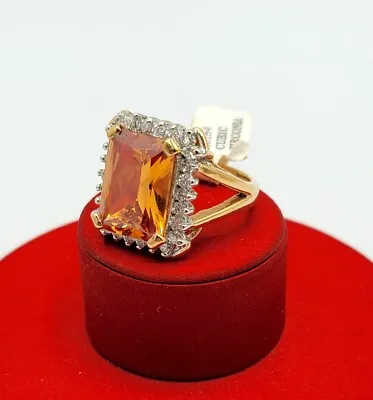 $89.99 • Buy Vtg Sz 9 Ring Large Citrine Cubic Zirconia 18K GE Gold Electroplate Jewelry 