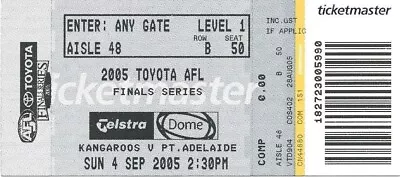 2005 NTH MELBOURNE V PORT ADELAIDE ELIMINATION FINAL GAME TICKET SUNDAY 4th SEPT • $2.99