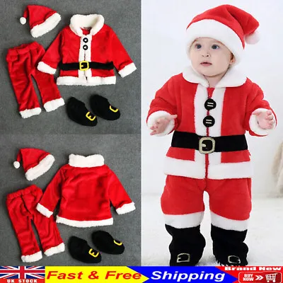 Baby Boys Girls Christmas Santa Claus Holiday Outfit Kids Warm Suit Fancy Dress • £7.90