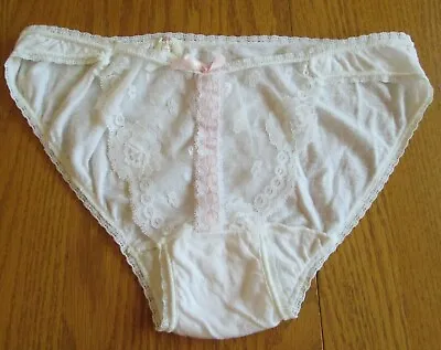 True Vintage -  Bikini Panties 100% Cotton Size 7 White With Lace & Ribbon Front • $35