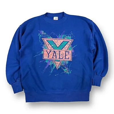 Vtg 90s Yale University Crewneck Sweatshirt Paint Splash New Haven Graphic Large • $39.99