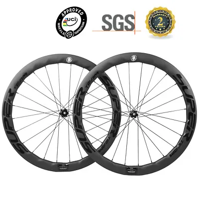 SUPERTEAM 50mm Carbon Wheels Clincher Disc Brake UCI Proved Wheelset Thru Axle • $441.15